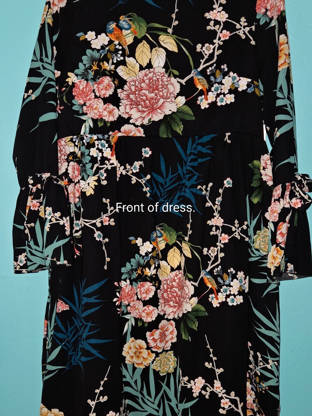 Queen Of London Floral Black Long-Sleeve  Dress L